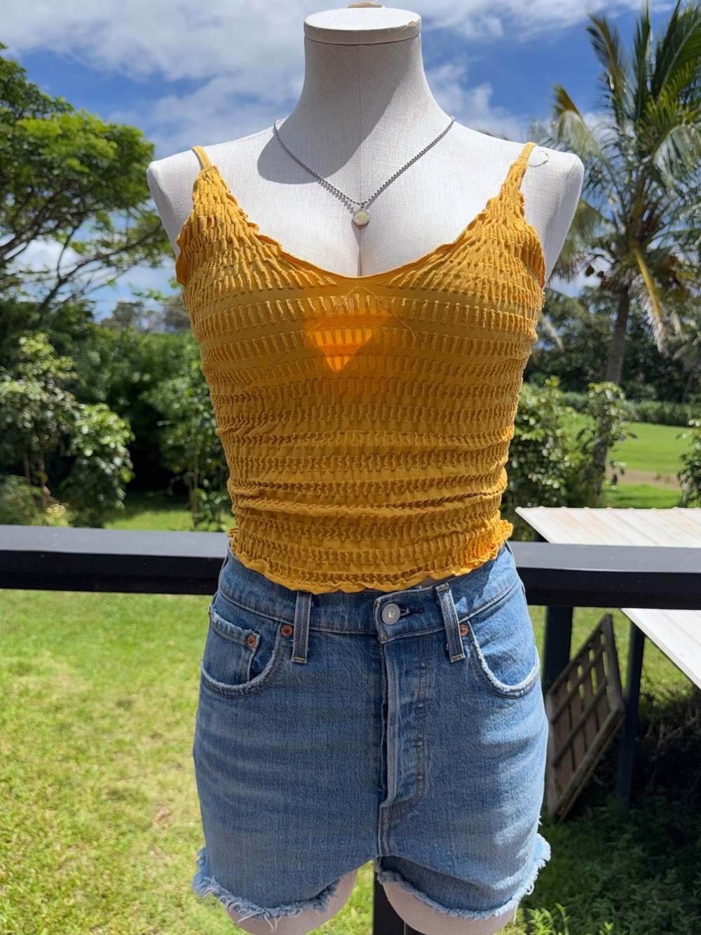 Intimately Free People Smocked Cami Tank M/L Mustard Yellow Stretch